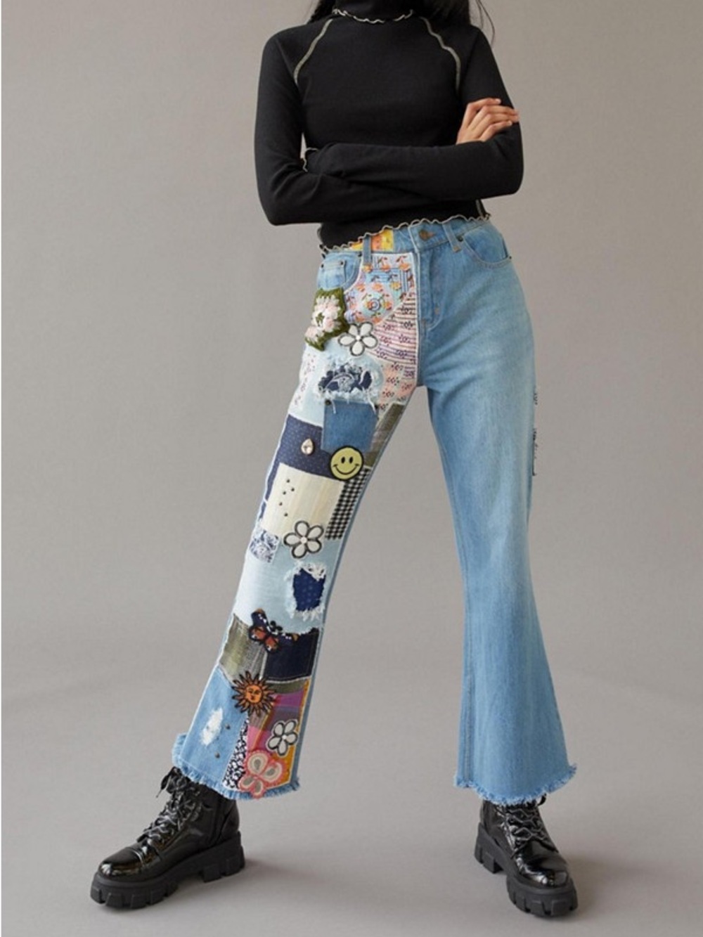 BDG Women’s Patchwork Flare Jeans with Multicolor Embroidery - Picture 2 of 11